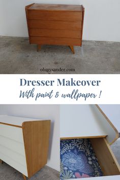 the dresser makeover with paint and wallpaper is an easy way to transform old furniture into something new