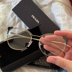 I Wish I Keep These But My Dr Doesn’t Want Me To Use These So One Lucky Gal Deserves Them <33 *Nvr Worn Btw* Womens Glasses 2024, Old Money Glasses, Aesthetic Glasses Frames, Statement Glasses, Glasses Inspiration, Luxury Glasses, Prada Eyeglasses, Prada Accessories, Luxury Eyewear