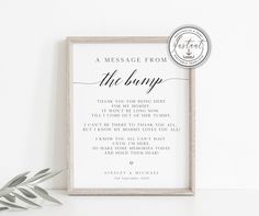 a message from the bride to her groom is displayed in a frame next to a plant