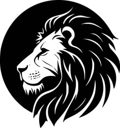 a lion's head in the middle of a black and white circle with its eyes closed