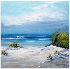 an oil painting of the ocean and sand dunes