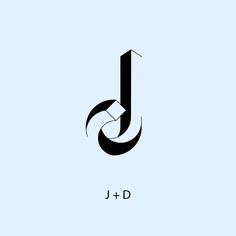 the letter j and d is made up of black lines on a light blue background