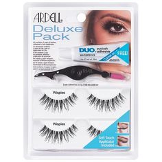 Everything you need for fabulous looking lashes in 1 pack! The original feathered lash Invisiband technology for a seamless look and comfortable wear Hand-woven to mimic real lashes Mid volume, graduated lengths Universally flattering to all eye shapes Longer in the center to open eyes DUO Clear Adhesive A favorite of professional makeup artists for decades Created for all-day wear with strip lashes Can also be used to apply individual lashes for daily wear Ardell Mini Dual Ended Lash Applicator Wispies Lashes, Beauty Eyebrow, Ardell Lashes, Black Lashes, Strip Eyelashes, Wispy Lashes, Lash Adhesive, Magnetic Lashes, Eyelash Glue