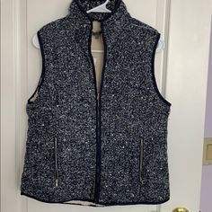 Navy Tweed Vest With Soft Fur Lining. Zipper Pockets. Never Used!! Tweed Vest, Coats Women, Womens Vest, Zipper Pocket, Coats For Women, Blue White, Jackets For Women, Blue And White, Jackets & Coats