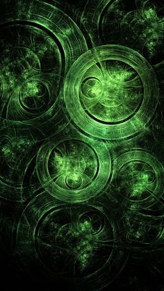 an abstract green background with circles and swirls in the shape of spirals on top of each other