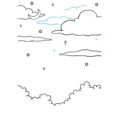 a drawing of clouds and stars in the sky