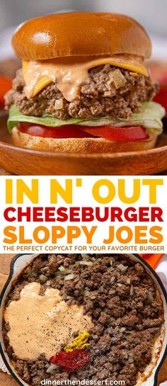 an advertisement for cheeseburger sloppy joes with the title in it's center