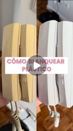 two pictures of an old telephone with the words como banquear plastico on it