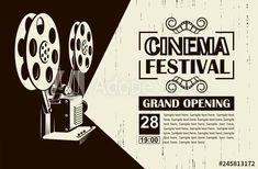 an old fashioned movie poster with the words cinema festival and film reels on it