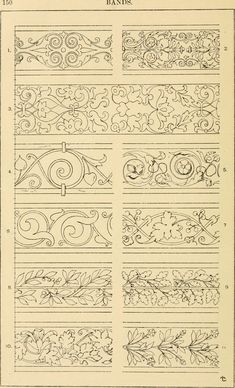 an old book with different designs on the page and numbers in each section, including two letters