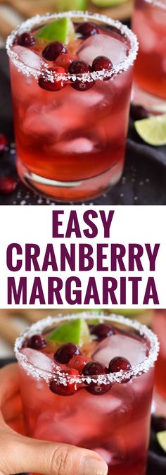 an easy cranberry margarita with limes and garnishes in it