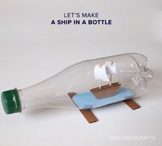 a ship in a bottle with clothes pins sticking out of it's bottom and the words let's make a ship in a bottle