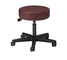 an office chair with wheels on the back and footrests, in burgundy vinyl