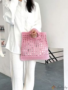 BirdinBag - Spacious Hot Pink Beach Bag: Stylish Hollowed Out Knitted Handbag for Casual Summer Pink Beach Bag, Summer Beach Bag, Pink Beach, Crochet Bags, Pink Beige, In Hot, Beach Bag, Crochet Bag, Summer Casual