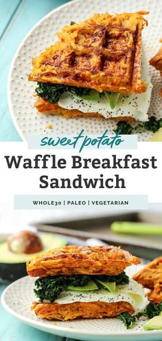 sweet potato waffle sandwich on a white plate