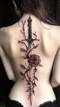 Dark Feminine Tattoos, Flower Tattoo Ideas, Torso Tattoos, Hip Tattoos Women, Spine Tattoos For Women, Gorgeous Tattoos, Stylist Tattoos, Tattoo Style Drawings, Spine Tattoo