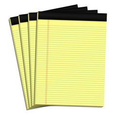 four lined notebooks on top of each other with yellow and black paper in the middle