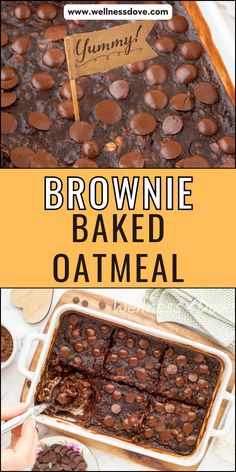 chocolate brownie baked oatmeal in a baking dish