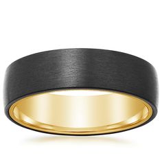 men's wedding band in yellow gold and black brushed finish, 6mm width