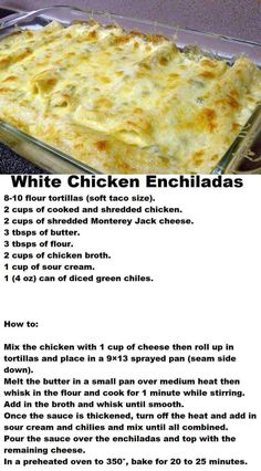 the recipe for white chicken enchiladas is shown