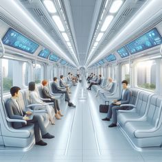 an artist's rendering of people sitting in seats on a train