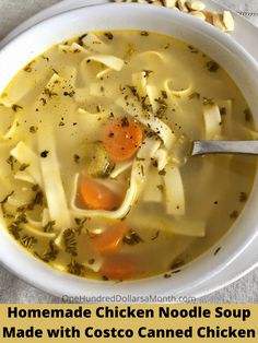 homemade chicken noodle soup made with costco canned chicken broth and carrots