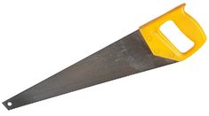 a yellow handled saw on a white background