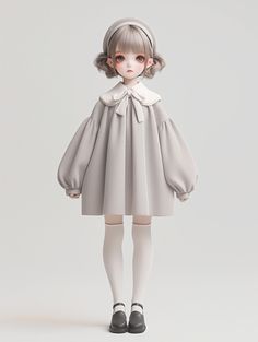 a doll is wearing a dress and shoes with tights on her legs, standing in front of a white background