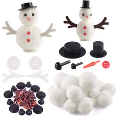 the snowman is made out of cotton balls and other items to make it look like they are dancing