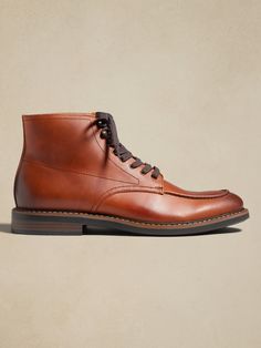 Leather Moc-Toe Boot | Banana Republic Factory Classic Moc Toe Boots With Leather Lining, Luxury Classic Moc Toe Chukka Boots, Classic Moc Toe Lace-up Leather Boots, Vegetable-tanned Leather Moc Toe Boots, Luxury Leather-lined Moc Toe Boots, Moc Toe Boots, Dress Codes, Banana Republic, Black And Brown