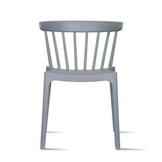 a grey plastic chair with a white back and seat, viewed from the front on an isolated background