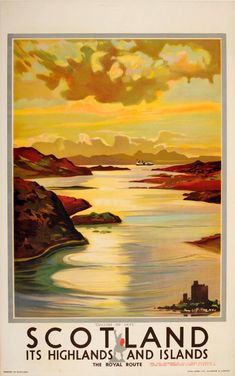 an old poster advertising scotland's highlands and islands