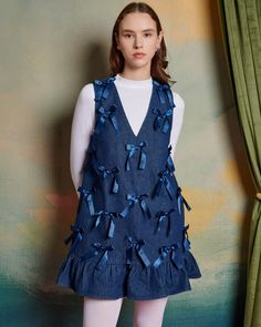 Lyrical Bow Mini Dress – ban.do Bow Trend, Tech Clothing, Bow Mini Dress, Mini Dress Blue, Sister Jane, Sisters Dress, 2025 Fashion, Fitted Mini Dress, Bow Dress