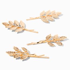 Claire's Gold Leaf Hair Pins - 4 Pack Gold Leaf Hair, Braided Headband Hairstyle, Crown Hair Clip, Rainbow Purses, Sensitive Ears Earrings, Light Blue Hair, Piercing Kit, Faux Hair, Flower Crown Hairstyle