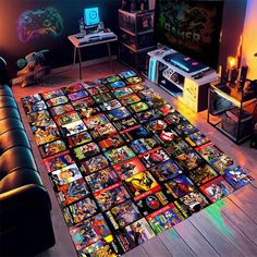 a living room filled with lots of comics on the floor