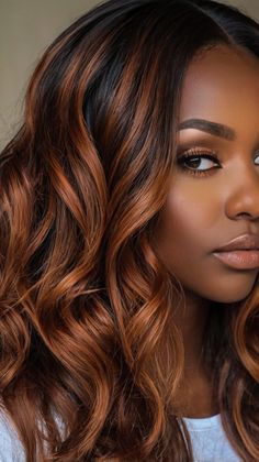 Rich Espresso Dunes for Fall Fall Hair Colors On Black Women, Dark Brown Hair Ginger Highlights, Auburn Highlights For Dark Brown Hair Black Women, Cinnamon Colored Hair, Fall Haircolor 2021 Black Women, Fall Hair For Black Women, Rich Copper Hair Color On Black Women, Fall Hair Colors African American Women, Fall Color Wigs Dark Skin