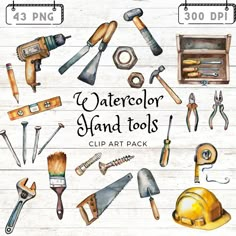 watercolor hand tools clip art pack