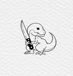 a drawing of a dinosaur holding a knife