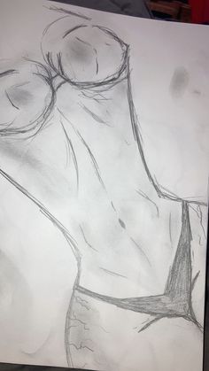 a drawing of a woman's torso is shown in black and white, as well as the bottom part of her bra