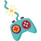 a video game controller flying through the air with a star coming out of it's side