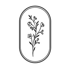 a black and white drawing of flowers in a oval frame with the letter d on it