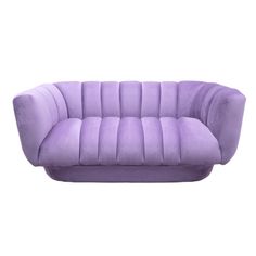 a purple couch sitting on top of a white floor