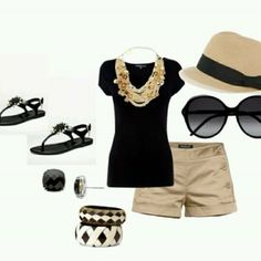 Khaki Shorts Outfit, Summer Clothes Collection, Black And Khaki, Shorts Outfit, Khaki Shorts, Komplette Outfits, Casual Summer Outfits, Spring Summer Outfits, Fashion Outfit