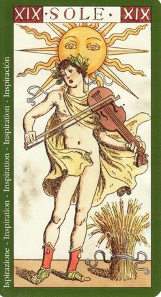 a tarot card with an image of a woman holding a violin