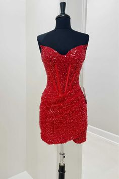 Red Sequined Sheath Mini Homecoming Dress Club Dresses Corset Homecoming Dress, Short Red Prom Dresses, Sequin Homecoming Dress, Dress 2022, Mini Homecoming Dresses, White Homecoming Dresses, Blue Homecoming Dresses, Homecoming Dresses Tight, Red Prom