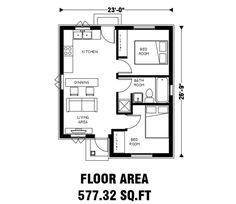 the floor plan for a two bedroom apartment with an attached kitchen and living room area