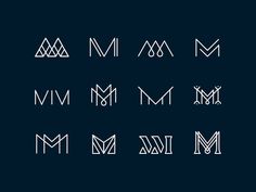 the letters m and m are made out of thin white lines on a dark background