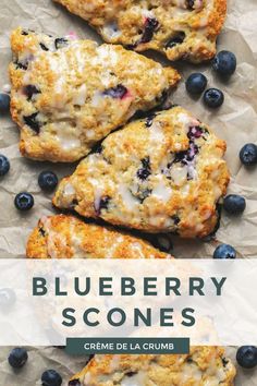 blueberry scones with cremee de la crumbs on the side