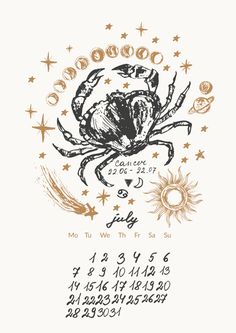 a calendar with the zodiac sign for july