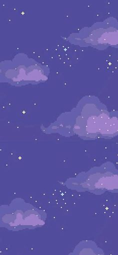 the sky is full of stars and clouds with purple hues on them, as well as white dots